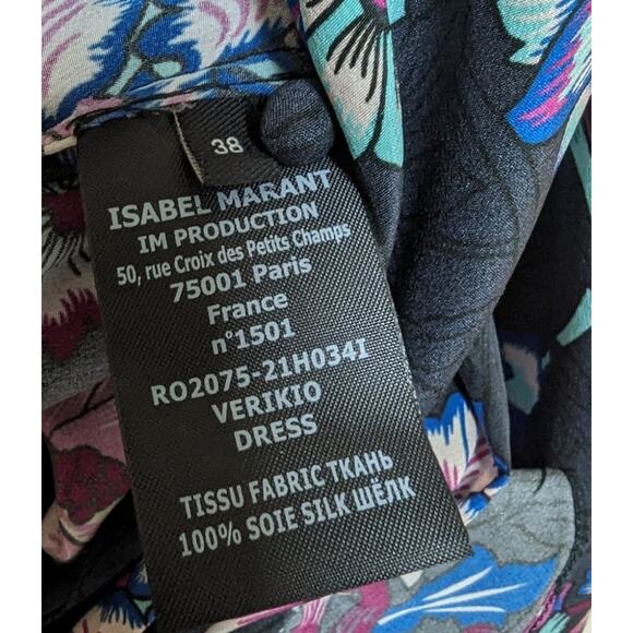 Isabel Marant Verikio Silk Floral Long Sleeve Ruffled Mini Dress Blue Purple 38 - Picture 7 of 7